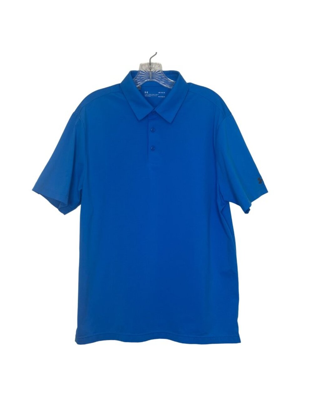 Under Armour Golf Polo Shirt Large Blue HeatGear Loose Fit Summer Casual